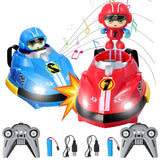 Set of 2 RC Bumper Cars with Ejectable Robots, LED and Rechargeable Battery, Interactive Toy for Children Boys and Girls, Gift for 4 5 6 7 8 9 10 Years Old, Multicolor