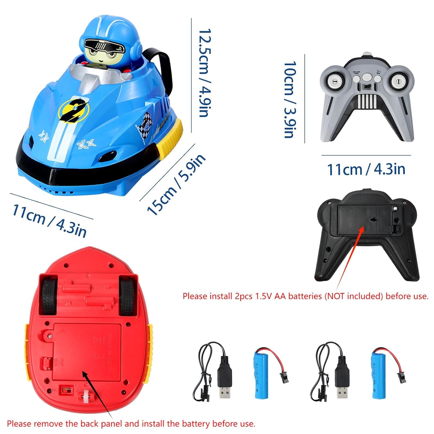 Set of 2 RC Bumper Cars with Ejectable Robots, LED and Rechargeable Battery, Interactive Toy for Children Boys and Girls, Gift for 4 5 6 7 8 9 10 Years Old, Multicolor