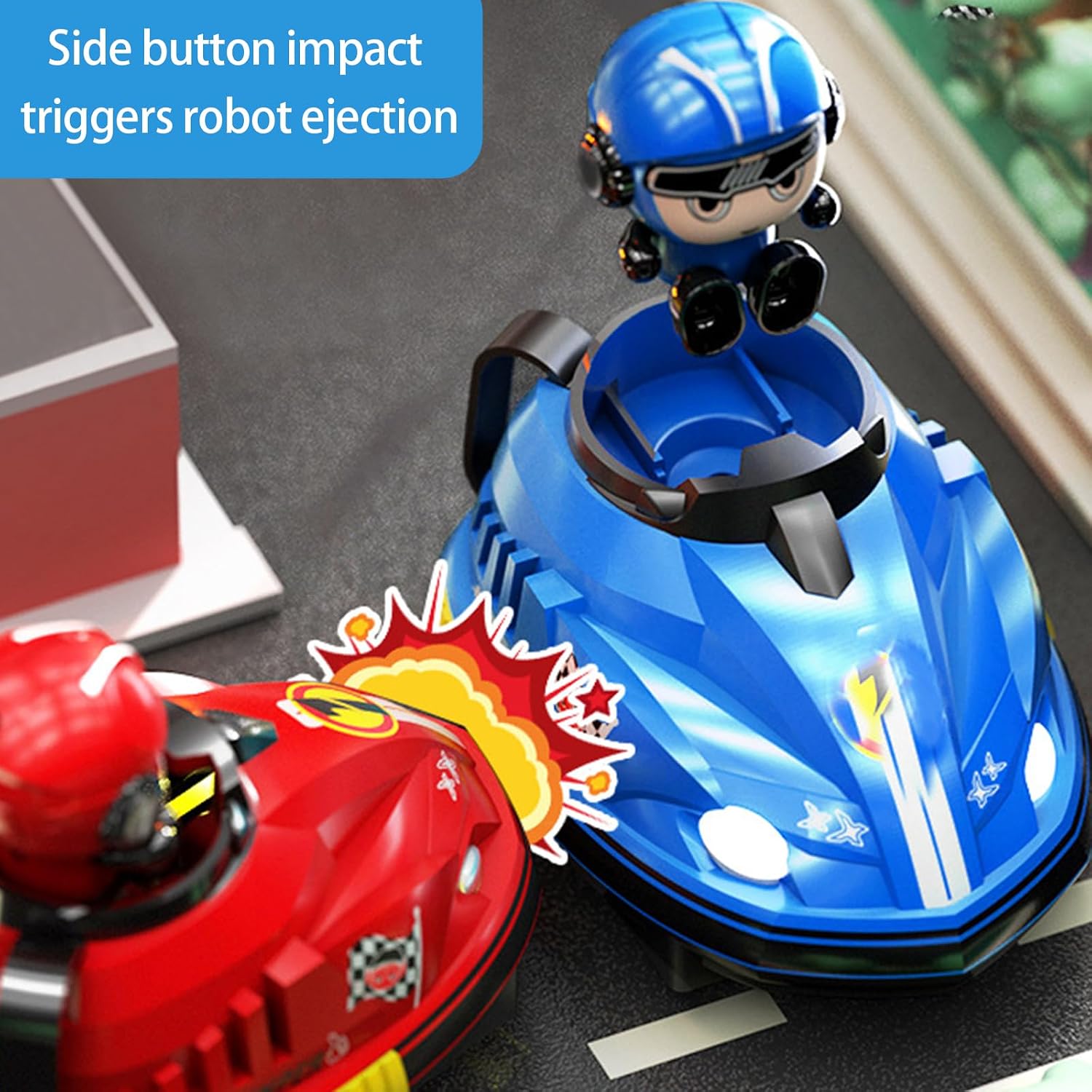 Set of 2 RC Bumper Cars with Ejectable Robots, LED and Rechargeable Battery, Interactive Toy for Children Boys and Girls, Gift for 4 5 6 7 8 9 10 Years Old, Multicolor