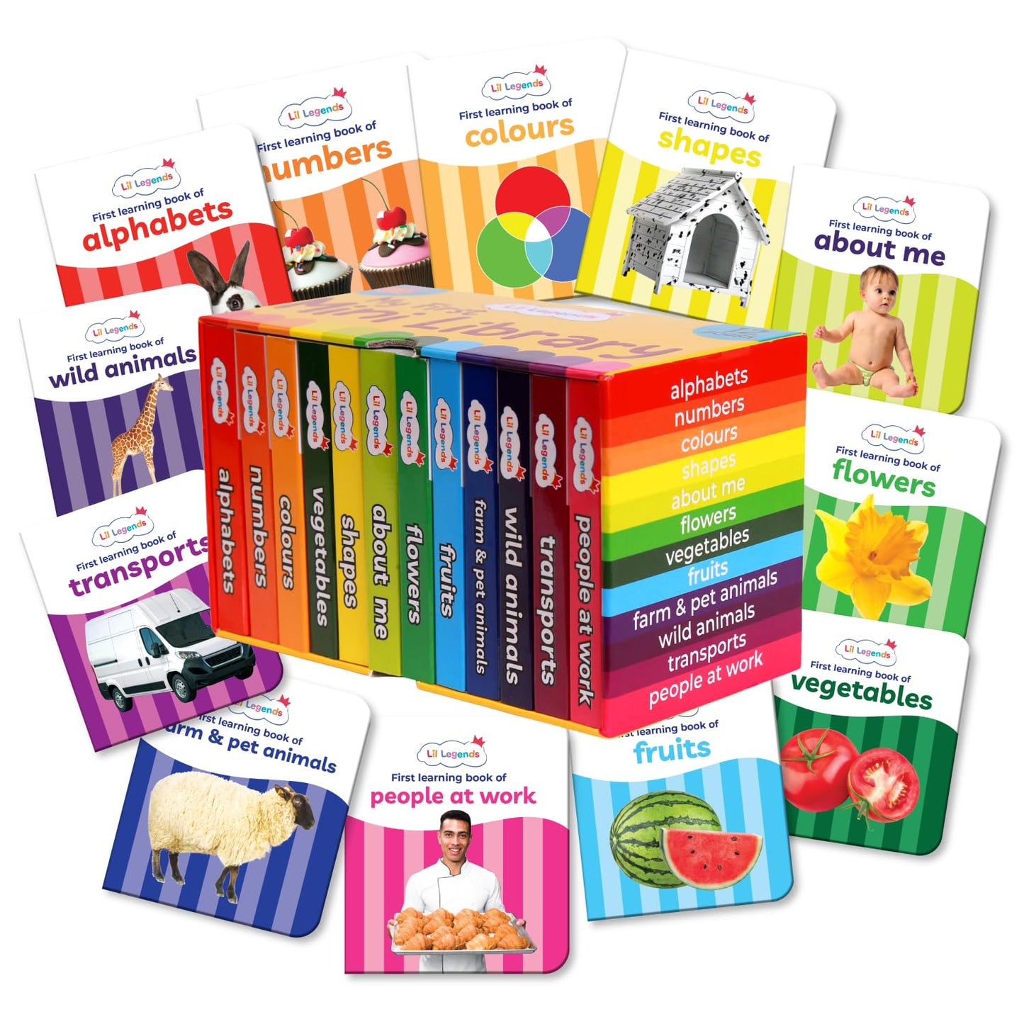 12 early learning board books in Oswaal Lil Legends Mini Library Vol 1