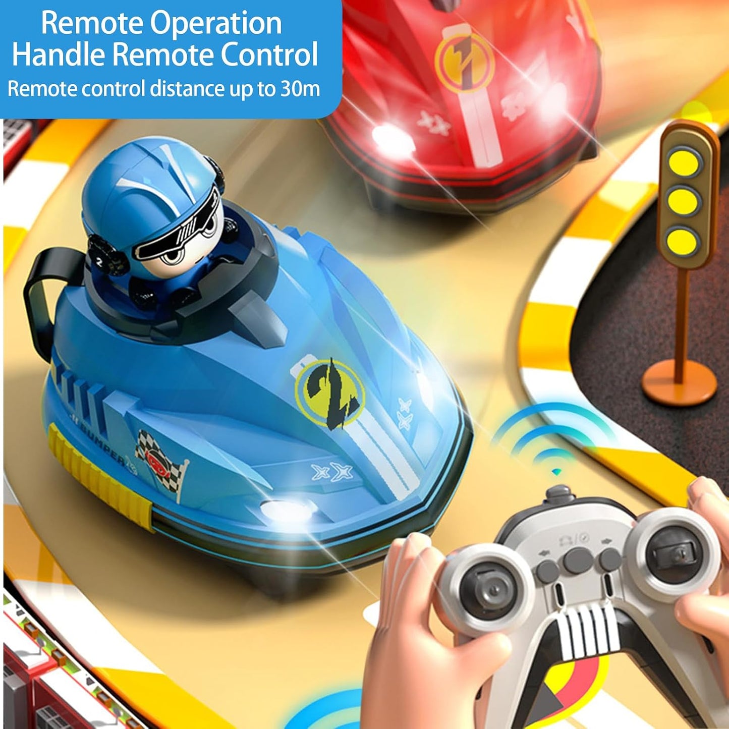 Set of 2 RC Bumper Cars with Ejectable Robots, LED and Rechargeable Battery, Interactive Toy for Children Boys and Girls, Gift for 4 5 6 7 8 9 10 Years Old, Multicolor