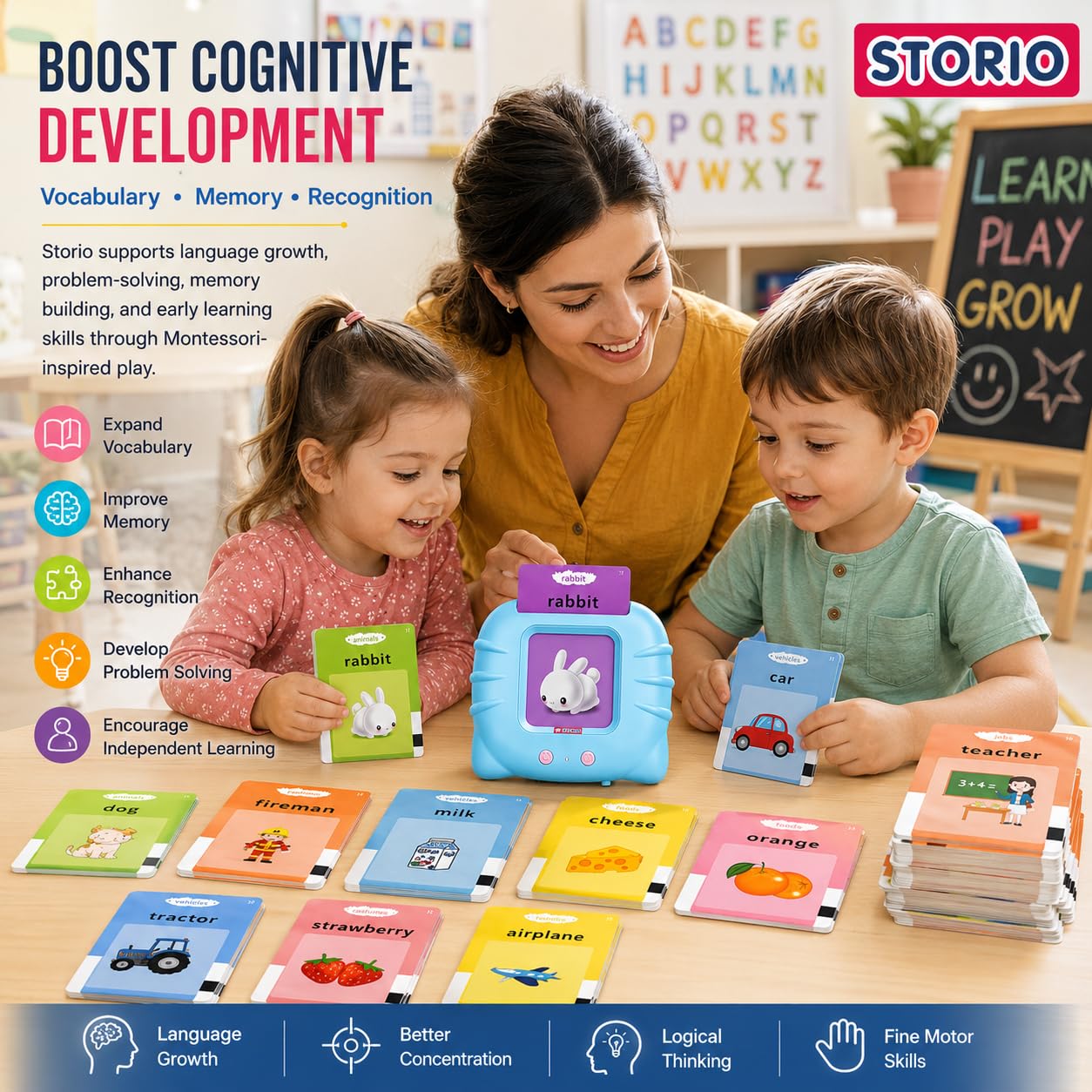 Storio Montessori Talking Flash Cards Educational Learning Toy